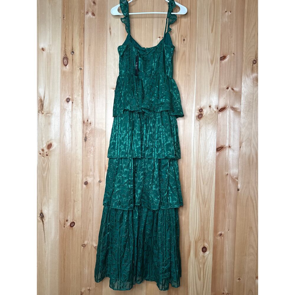 NWT Lulus Stunning Glory Hunter Green Floral Jacquard Tiered Maxi Dress Prom M - Picture 5 of 6